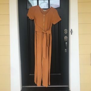 Rust zip front jumpsuit